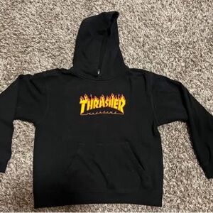 Thrasher Black Hoodie with Orange Flame Design